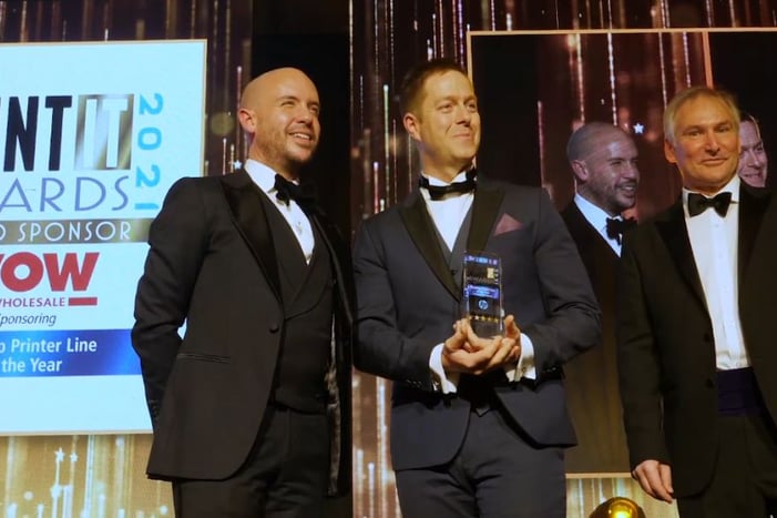 Award winners on stage at the PrintIT Awards