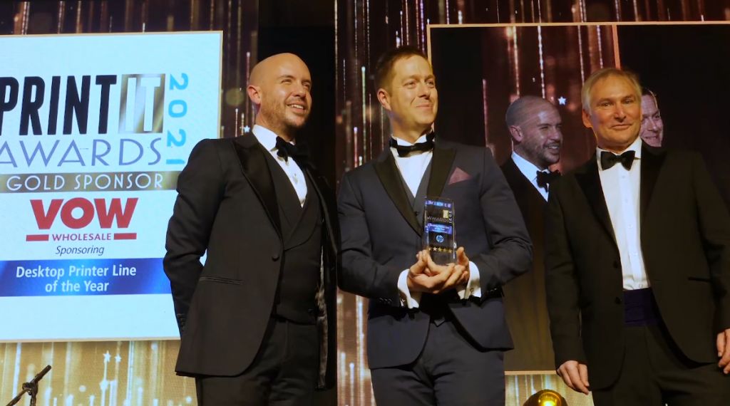 Award winners on stage at the PrintIT Awards
